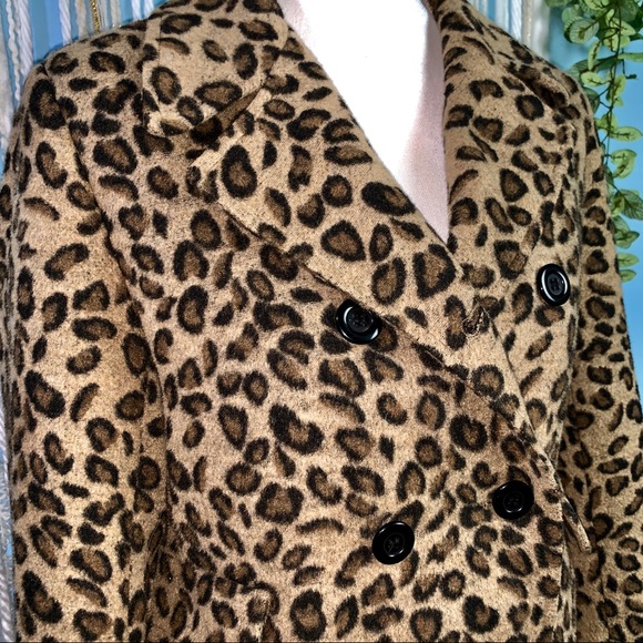 Anthropologie Pins+Needles Leopard Pea Coat Large - Picture 2 of 6